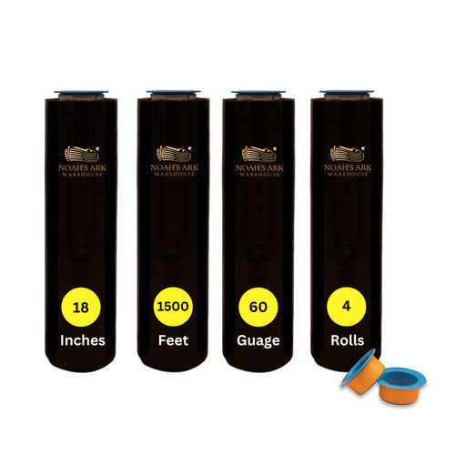 18" x 1500' 60 Gauge 4 Rolls Pallet Wrap Stretch Film Hand Shrink Wrap Black New