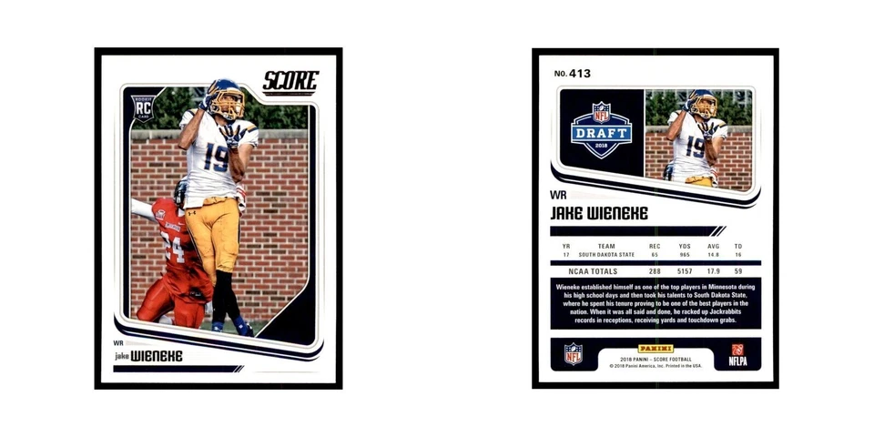 Jake Wieneke Rookie 2018 Score #413 Baseball Cards Football Card NM - Image 3 of 3