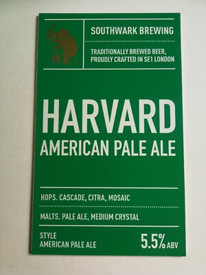 SOUTHWARK brewery HARVARD APA real ale beer pump clip badge front NEW London