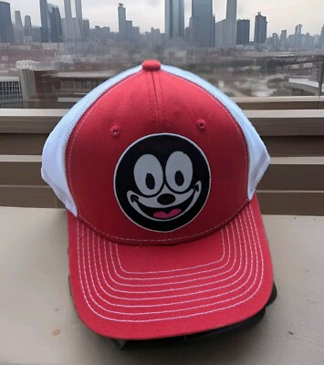 Felix The Cat Retro  Character Hat Embroidered Adjustable Red/White Truckers 