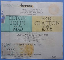 Eric Clapton & Elton John Concert Ticket 6/28/92 Wembley Stadium, London, UK