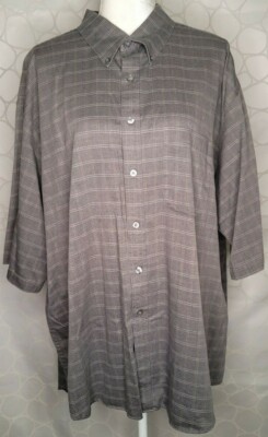 Mens Arrow Short Sleeve Button Down 2XL XXL Grey Plaid Cotton Wrinkle Stain Free