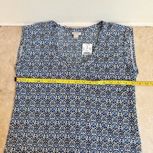 J Crew Blue Foulard Print Cap Short Sleeve Scoop Neck Womens Size 0 Pullover NEW - Picture 7 of 11