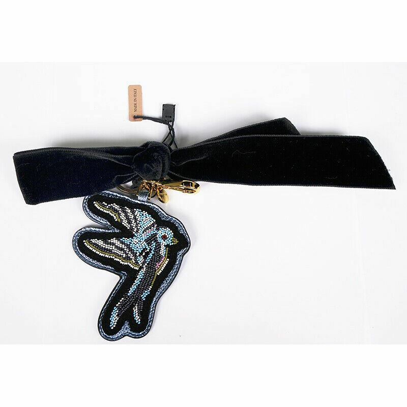 NEW $495 MIU MIU Beaded SPARROW BLUE BIRD Black Velvet BOW Bag