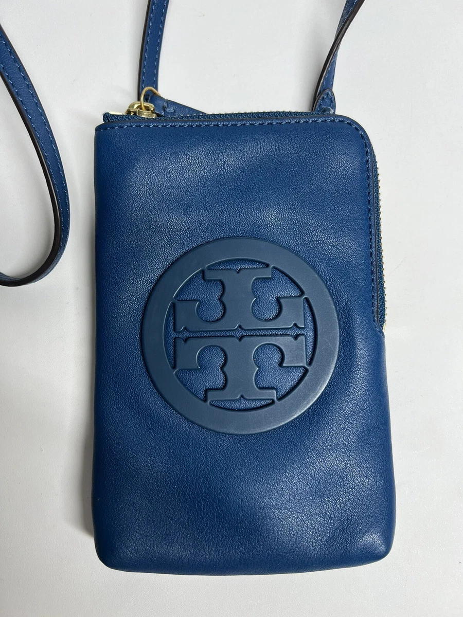 Tory Burch Charlie Mini Phone Crossbody Leather Bag Phone Case Blue 52863