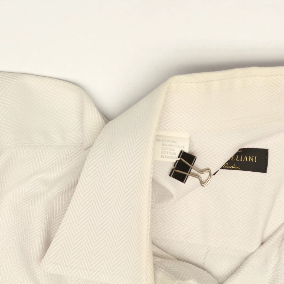 Camisa Corneliani Para Hombres 16 M Gris Claro Sólido Tejido Espiga Algodón Abotonado Foto 3 de 4