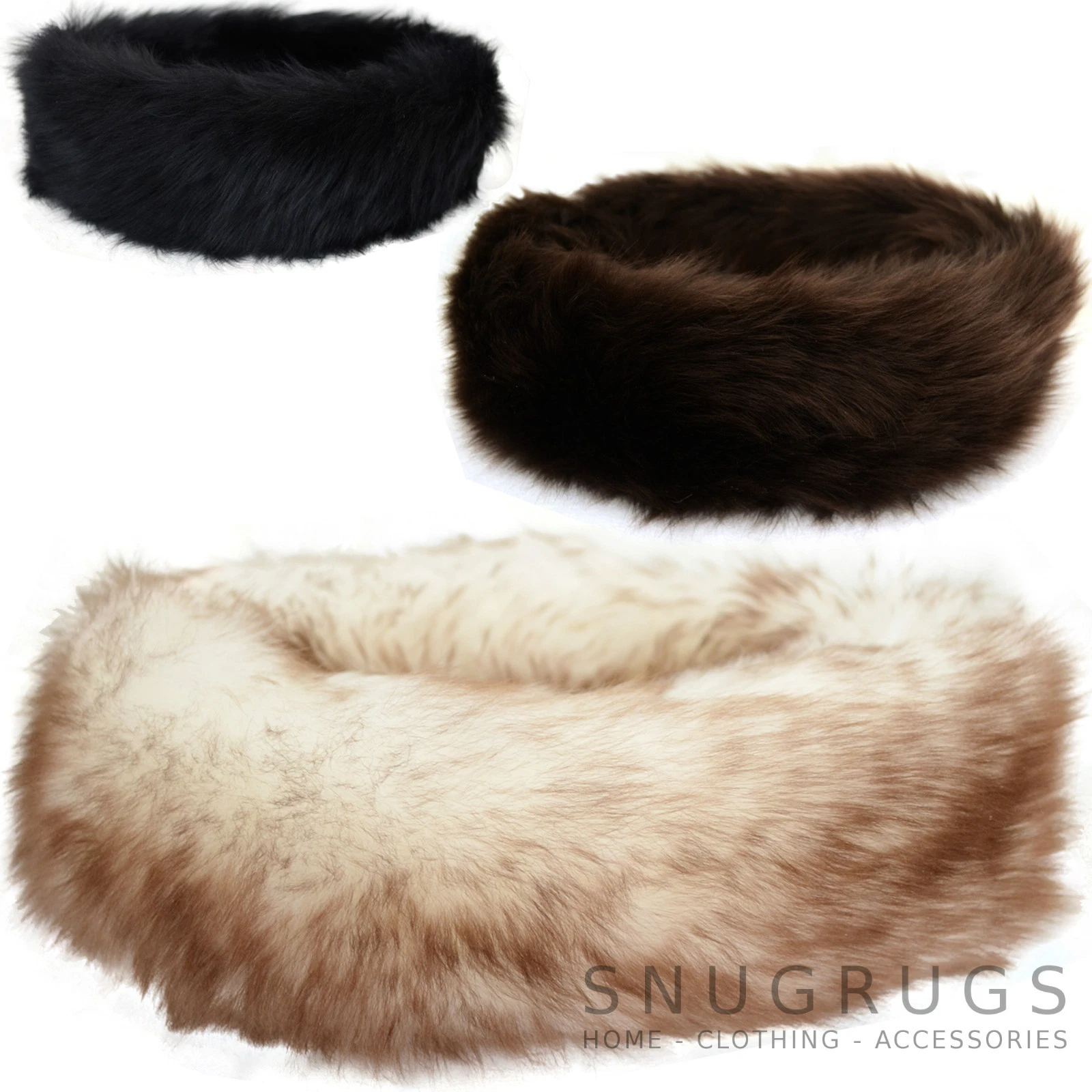 Ladies /Womens /Long Fleece Genuine Sheepskin Ski Headband