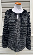 Chicos Black Genuine Rabbit Fur Knitted Coat Long Sleeve Sz 1
