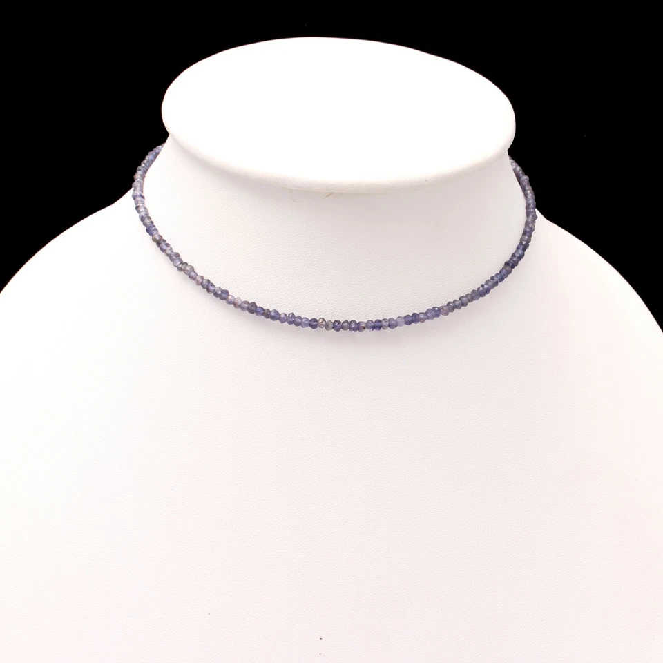 Hermoso collar de cuentas de rondelle facetadas de piedras preciosas de iolita de 3 mm-4 mm, 20" Foto 3 de 4