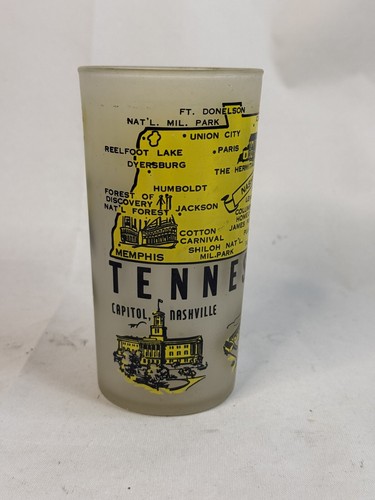 Vintage Frosted Satin Glass Tennessee Yellow 5” Tumbler Souvenir Travel