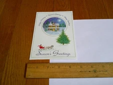 Vtg Christmas Card USED Paper Magic Single Season's Greetings House Sleigh Tree