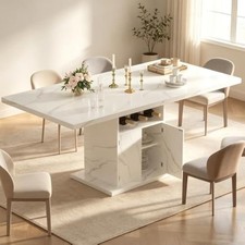 Extendable Dining Table for 4-6 47-63 Inch Faux Marble Rectangle Kitchen Table