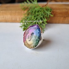 Rainbow Solar Quartz Gemstone Ring 925 Sterling Silver Gift For Her Ring PG6467