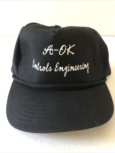 Vtg A-OK Controls Engineering Saginaw MI Co Black Adjustable Strap Hat USA