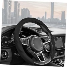 Premium Nappa Leather Steering Wheel Cover, Universal 15 in Car Steering Black