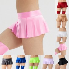 Glossy Short Skirt Wetlook Shiny Skater Dance Party Skirt Clubwear for Women