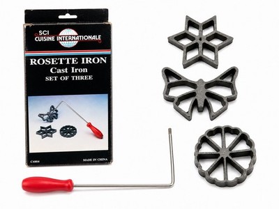 Vintage SCI Cuisine Internationale Rosette Iron Set 3 Cast Iron Molds NOS Box