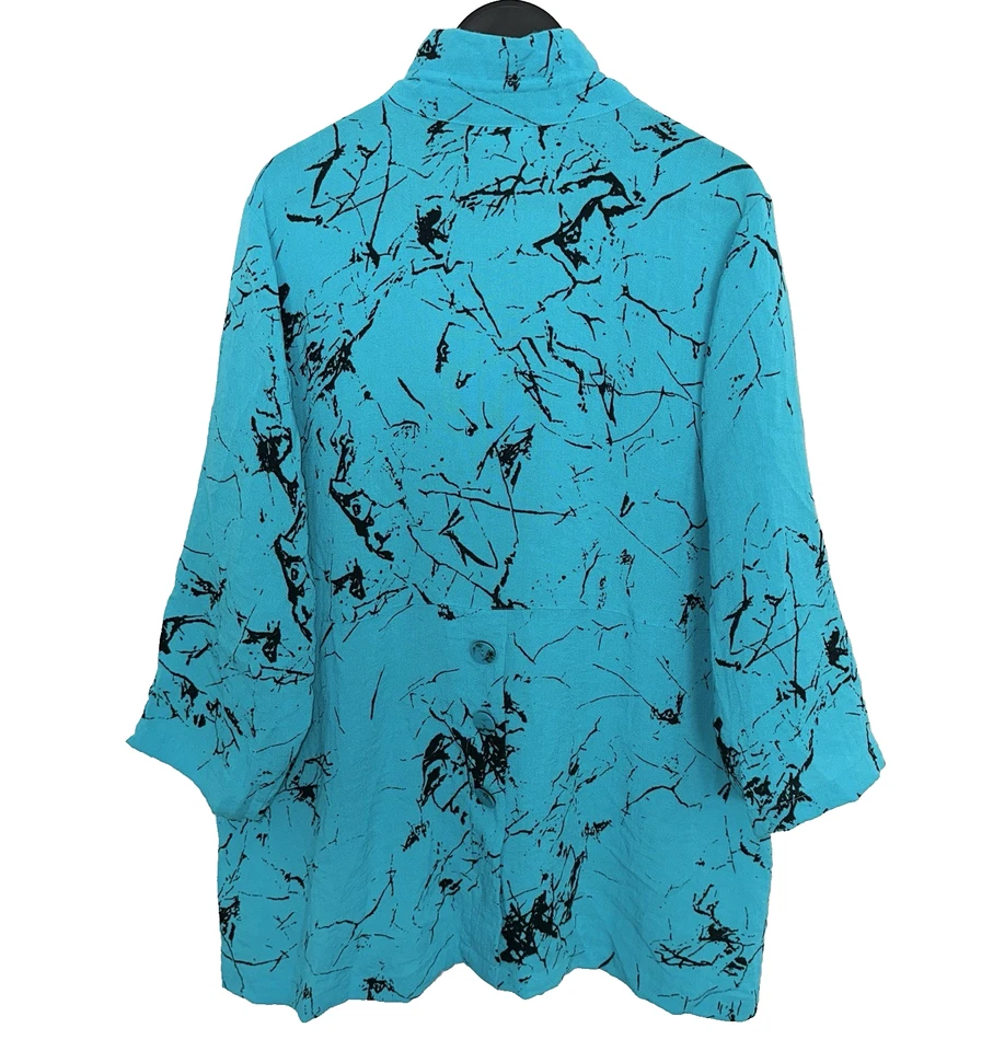 HABITAT Clothes To Live In Sz Large Popover Tunic Lagenlook Aqua Turquoise Blue - Image 2 of 4