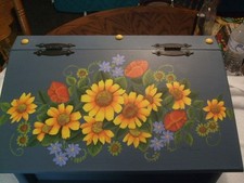 Wooden Bread Box, florals, flowers, hand painted by Shelia Johnson