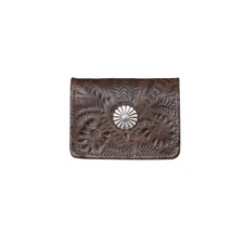 American West Womens Small Concho Dark Brown Leather Trifold Wallet OS
