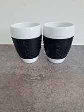 Bodum Pavina Ceramic Mugs With Black Silicone Grip Pair Very Good Condition