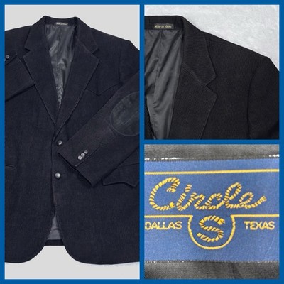 Circle S Western Suit Jacket Blazer Sport Coat Black CORDUROY Elbow Patch 44 R
