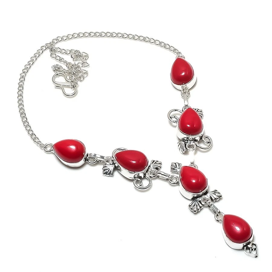 Collana bigiotteria regalo moda fatta a mano pietra preziosa corallo rosso... - Immagine 2 di 4