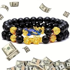 2pcs Natural Tiger Eye Pixiu Bracelet Men Women Wealth Lucky Charm Jewelry Gift 