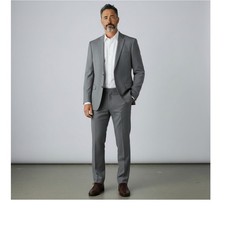 Jos A Bank Signature Suit 50L Gray 100 Wool 2 Piece 46W 32L Chelsea