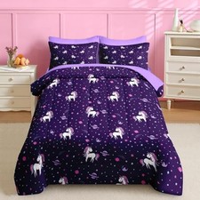 5 Pcs Comforter Set Size, Purple Rainbow Bedding for Kids Twin Purple Unicorn