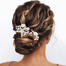 Starfish Bride Wedding Hair Pins Silver Seashell Bridal Hair Piece Pearl Beac...