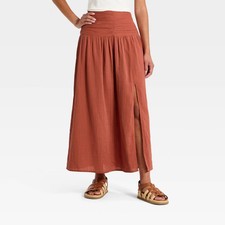 Women Side Slit Maxi A-Line Skirt - Universal Thread Rust 16