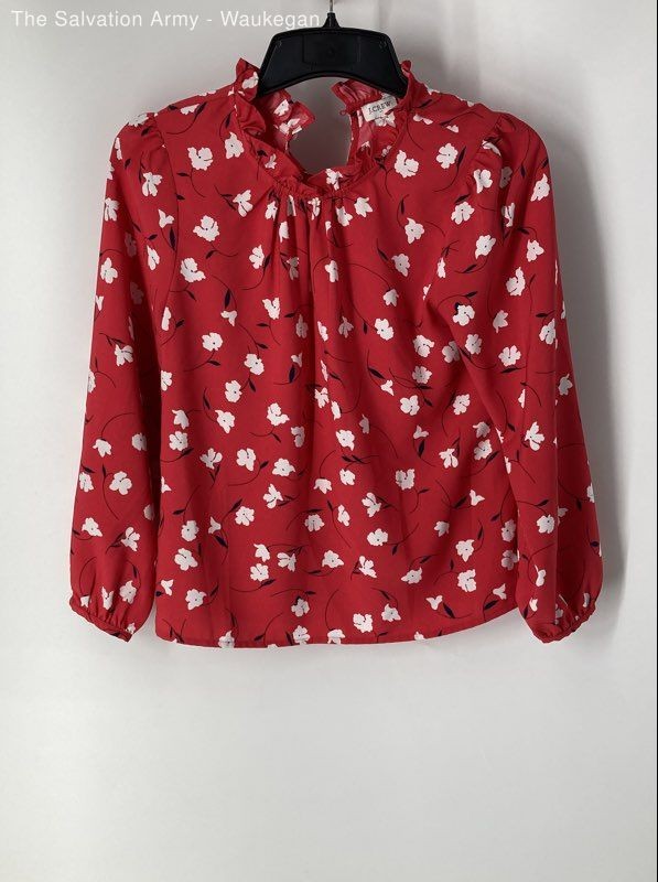 J.Crew Womens Red White Floral Regular Fit Long Sleeve Blouse Top Size PM