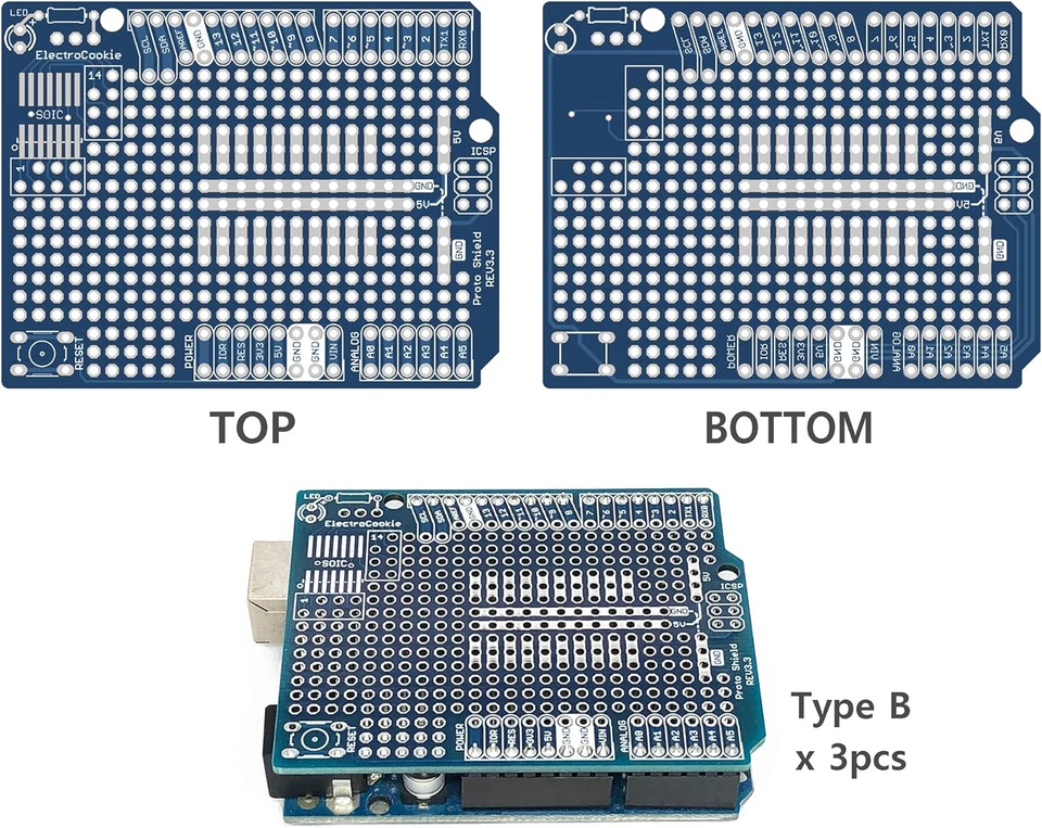 Proto Shield Kit Compatibile Con Arduino Uno R3, Scheda PCB Di Prototipazione Es - Immagine 4 di 4