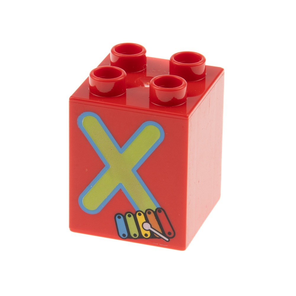 1x LEGO Duplo Motif Construction Stone 2x2x2 Red Printed On Letter X Xylophone