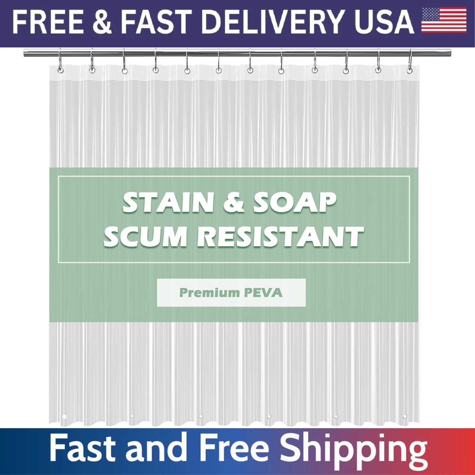 Clear PEVA Waterproof Shower Curtain Liner