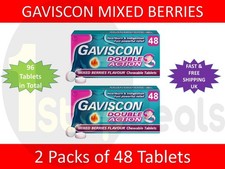2 x 48 GAVISCON DOUBLE ACTION HEARTBURN & INDIGESTION TABLETS MIXED BERRIES 26++