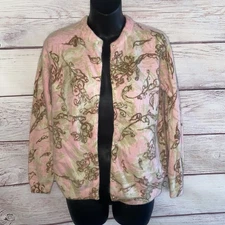 Sear Womens Angora Lambswool Cardigan Sweater SZ M Pink Gray Pearl Buttons B20