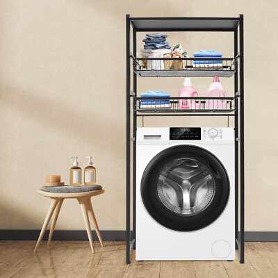 Multi-functional Three Tier Storage Rack, Laundry Room Storage Shelf Black