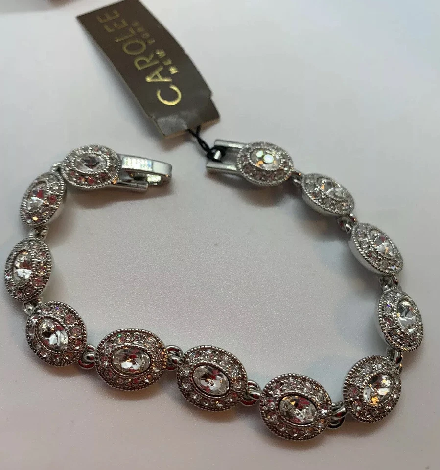 PULSERA DE ESLABONES OVALADOS PIEDRA VIDRIO TONO PLATA CAROLEE $85 S103 Foto 3 de 4