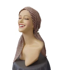 PRE-TIED   SCARF Snood Tichel Head Covering Muslim.  Multicolor Beige/Brown