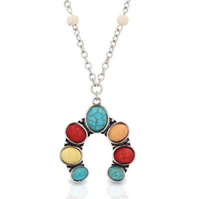 New! Brilliant red orange yellow turquoise 'SQUASH BLOSSOM' ATTITUDE NECKLACE