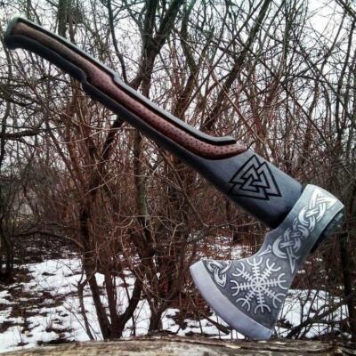 BEAUTIFUL CUSTOM HANDMADE 18'' LONG HIGH CARBON STEEL HUNTING AXE WITH SHEATH