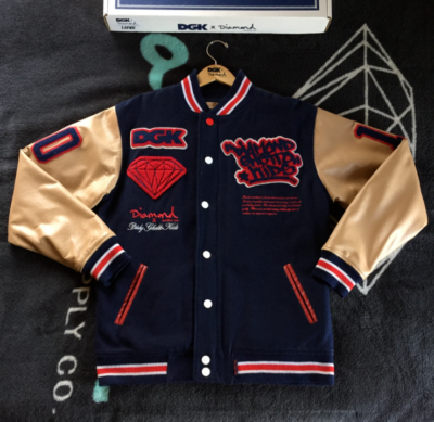 DIAMOND SUPPLY CO X DGK LETTERMAN JACKET (LARGE) (BLUE) VINTAGE