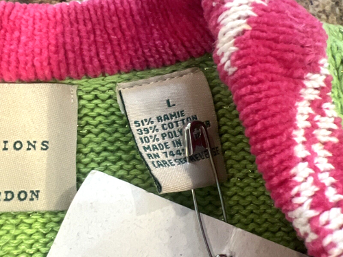 NWT Design Options Philip Jane Gordon Cardigan Santa Claus Lime Green Open Sz L - Picture 11 of 17