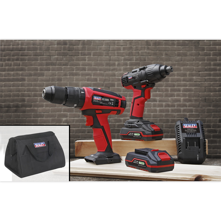 Sealey CP20VDDCOMBO Hammer Drill & Impact Wrench Driver Combo Tool Kit 20v