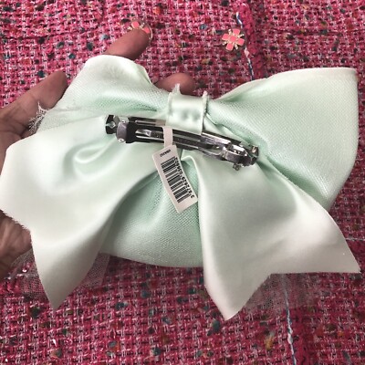 NWT $800 Auth CHANEL Satin Lace Ribbon Barrette Hair clip 