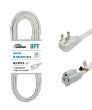HONDERONS 8FT White Extension Cord with Flat Plug 14/3 SPT-3 Extension Cable ...