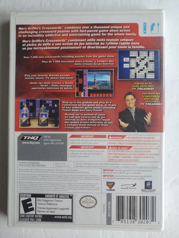 Merv Griffin's Crosswords - Nintendo Wii Brand New Sealed 2007 THQ  - Image 2 of 2