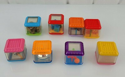 Fisher Price Peek a Blocks Set Lot Plastic Cubes Baby Toddler Toy Shapes Animals